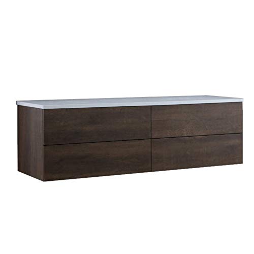 StoneArt Badmöbel Set mit Mineralguss Waschbecken Waschschale Aufsatzwaschbecken und Unterschrank Waschtisch Einzel- oder Doppelwaschbecken Brugge BU-1601pro Eiche dunkel 160cm