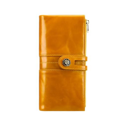 Image of Women's RFID Blocking Wallet, Yellow | Soft Leather, Clutch Money Purse, Slim Card Holder Organizer, Zip Pocket, 3020