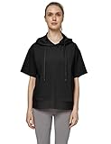 Wantdo Mujer Verano Manga Corta Sudadera con Capucha Camiseta Ligera Casual Suelta Señora Blusa Tops Gimnasio Deporte Suelta Sudadera Jumper Pullover Cordón con Bolsillo Negro XL