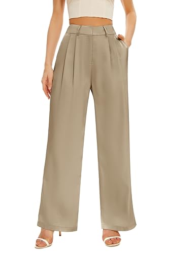 FUNYYZO Women Stain Wide Leg Pants High Elastic Waisted Casual Business Work Trousers Long Straight Suit Pants4