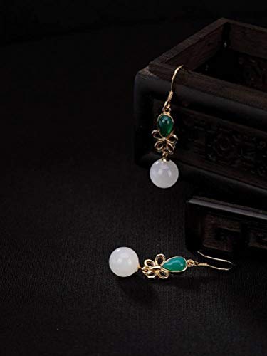 Boucles d'oreilles papillon en néphrite naturelle de style chinois rétro
