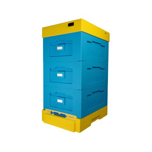 Styroporbeute mit Hygieneboden (Gelb-Blau) - SET mit 30 Zander-Hoffmann Rähmchen