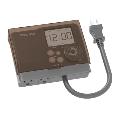 TiFFCOFiO 20A Outdoor Digital Pool Timer Waterproof Dial Programmable Method 2FT Extension Cord 2 Grounded Electrical Outlets for Lights 6 Sets of Programs 1.5HP 2500W