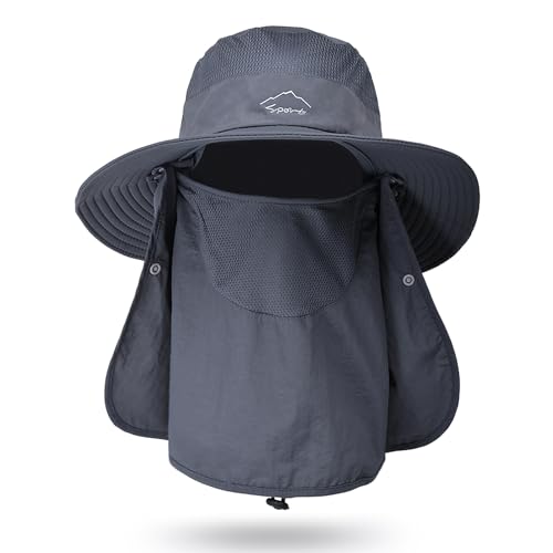 Sombrero para el sol para hombre y mujer, impermeable, ala ancha, plegable, gorro de pesca, protección UV, sombrero de senderismo, sombrero de pesca con solapa extraíble para cuello y cara, sombrero