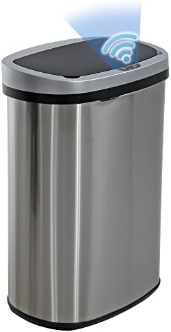 BestOffice | 13 Gallon Trash Can with Lid | Automatic Touchless Garbage Can | Odor Control | Modern Oval Design | Easy to Clean | Stainless Steel | Fits Any Kitchen, Bathroom, Office or Home
