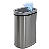 BestOffice | 13 Gallon Trash Can with Lid | Automatic Touchless Garbage Can | Odor Control | Modern Oval Design | Easy to Clean | Stainless Steel | Fits Any Kitchen, Bathroom, Office or Home