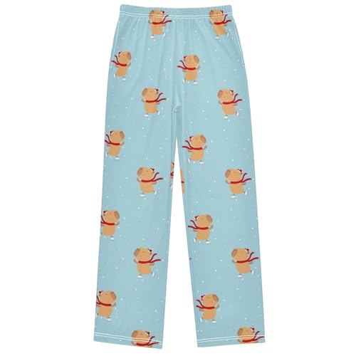 Boy's Pants Cute Skate Capybara Red Scarf Jogger Pants Elastic Waist Long Bottoms Trousers with Pockets 6-14 Years