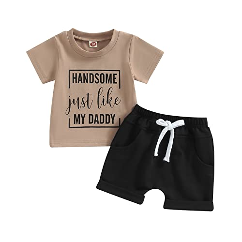 Image of Toddler Baby Boy Summer Clothes Mamas Little Boy Short Sleeve T Shirt Tops Infant Rolled Drawstring Shorts Set