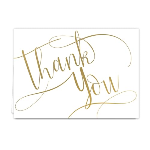 Gold Foil Thank You Note Cards / 50 Thank You Card Set / 3 1/2