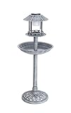 Futterschale und Wasserbad BigDean Vogelbad Vogeltränke XL H: ca. 98cm mit Standfuß Vogel Futterstelle Vogelhaus Tränke Solar Leuchte Solarlicht Steinlook hellgrau