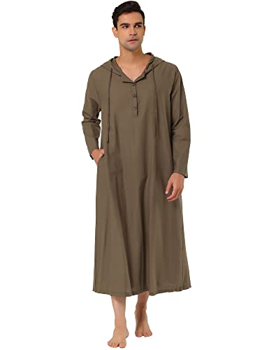 Lars Amadeus Men's Nightshirt Long Sleep Shirt Hooded Loungewear Nightgown Pajamas Small Brown #TOP25