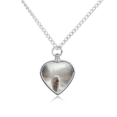 Collier urne funéraire en cœur avec gravure chiot fine pour cendres