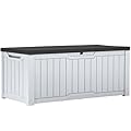 YITAHOME 120 Gallon Resin Deck Box, Weather Resistant Outdoor Storage Box for Patio Cushions, Garden Tools, Pool Supplies, Lockable, Easy Assembly, Extra Seat or Table (Black + White)