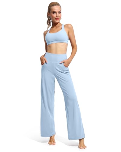 Image of Promover Wide Leg Pants Woman Yoga Pants with Pockets Stretch Loose Casual Lounge Sweatpants Petite /Regular /Tall