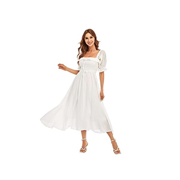 RYIposha-Women-Vintage-Elastic-Square-Neck-Ruffled-Half-Sleeve-Summer-Backless-Beach-Flowy-Maxi-Dresses R.YIposha Women Vintage Elastic Square Neck Ruffled Half Sleeve Summer Backless Beach Flowy Maxi Dresses,8-10,White