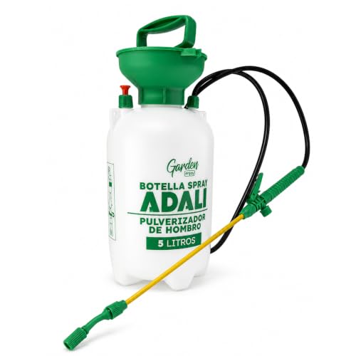Pulverizador de Presión 5 litros para Jardín | Sulfatadora Manual de Hombro con Lanza, Manguera y Boquilla Ajustable | Botella Pulverizadora para Césped, Plantas, Huerto, Riego, Limpieza y Fumigación