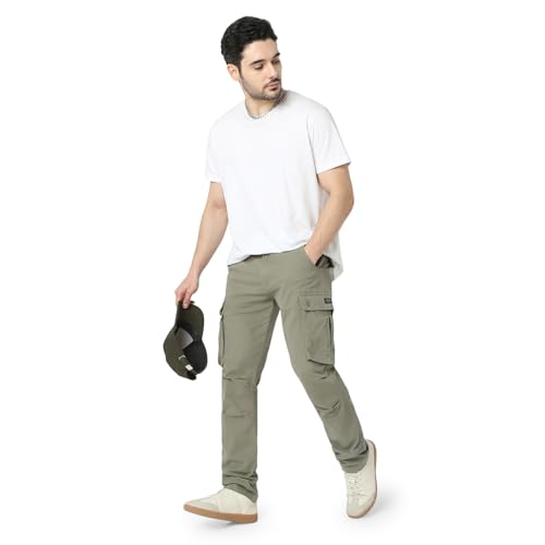 Image of Spykar Men's Relaxed Fit Mid Rise Mid-Rise Casual Cargos