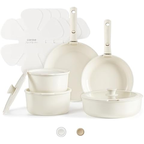CAROTE 15pcs Ceramic Cookware Set with Detachable Handle Cover