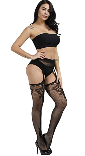 Image of Womens Suspender Pantyhose High Waist Fishnet Tights Fishnet Stockings Thigh High Stockings