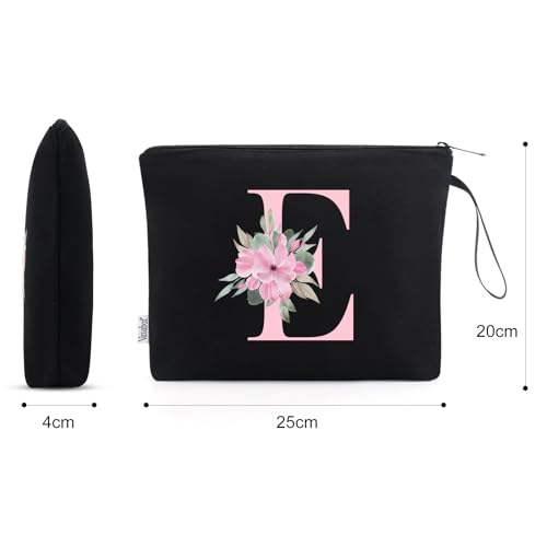 Image of Vavabox A-Z Personalized Makeup Bag, Birthday Gifts for Women Mom, Gifts for Best Friend, Bride Bridesmaid Cosmetic bag (E, 02-Black)