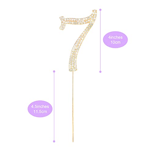 Number Cake Topper 7, Uniideco Gold Rhinestone Premium Metal Bling Bling Cake Decor, Sparkly Happy Birthday Wedding Anniversary Party Decoration Centerpiece (Gold, 7) #TOP3