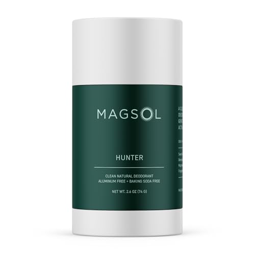 MAGSOL Magnesium Deodorant for Men Aluminum Free Baking Soda Free Natural Deodorant for Sensitive Skin Long Lasting Odor Protection with Sweet Almond Oil Hunter Tobacco 2.6 oz