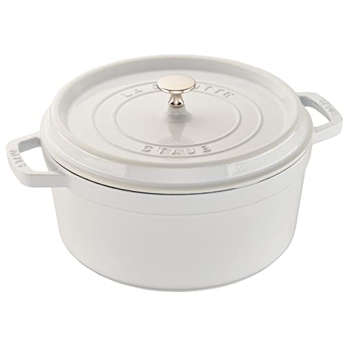 Image of STAUB Cast Iron Dutch Oven 5.5-qt Round Cocotte, Made in France, Serves 5-6, White