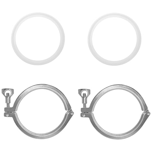 Image of 4 Inch Tri Clamp with Silicone Gasket for 4 inch Single Pin Tri-Clamp Standard Duty TC Fittings Quick Connect Clamps 2 Pack