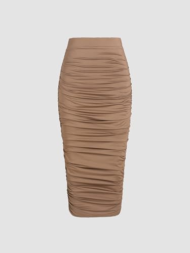 CIDER High Waist Ruched Midi Skirt4