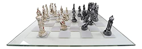 Ebros Gift Crusader Knights of The Cross Christian VS Muslim Saladin Ottoman Empire Set de Ajedrez con Piezas de Resina Pintadas a Mano y Tablero de Vidrio de 15"x15" miniatura 5