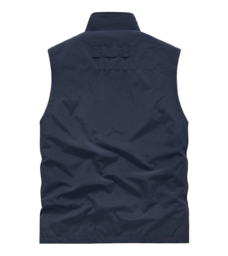 Men's Outdoor Utility Vest, Navy Blue, Multiple Zippered Pockets, Stand Collar3