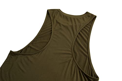 Men's Cotton Workout Tank Tops Dry Fit Gym Bodybuilding Training Fitness Sleeveless Muscle T Shirts B-Green #TOP4