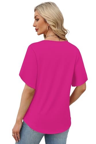 Image of WIHOLL Womens Summer Tops Short Petal Sleeve Shirts Fashion V Neck Womens Clothing