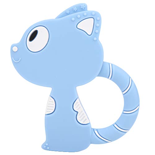 Lmrysalque juguetes para la dentición del bebé mordedor de silicona con forma de Animal de dibujos animados lindo para niños y bebés (Azul)