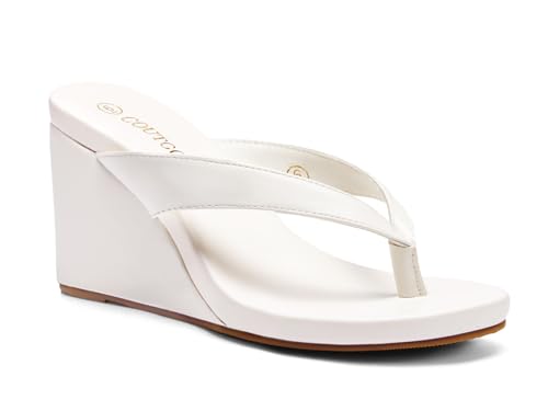Image of Coutgo Womens Wedge Heels Sandals Platform Flip Flops Slides Slip On Summer Beach Shoes
