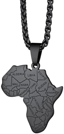 Richsteel African Map Necklace for Men Women Stainless Steel, 1.7''*1.2'', Stainless Steel, No Gemstone
