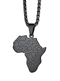 Richsteel African Map Necklace for Men Tribal Egyptian Jewelry Hip Hop Africa Pendant with 22 Inches Chain (Black)