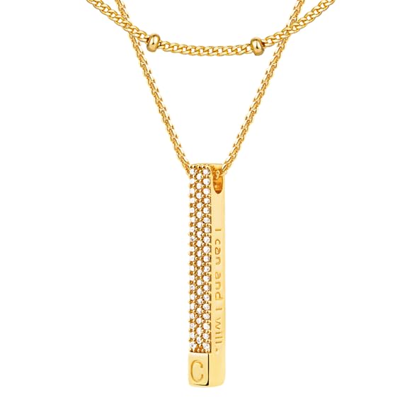 Jenosy Layering Kette Damen Kette mit Buchstaben Gold Personalisierte Kette mit Namen Zarte Halskette mit Stabanhänger für Damen 18K Vergoldete Namenskette Modeschmuck für Frauen und Mädchen