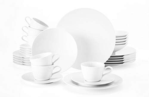 Seltmann Weiden servicio combinado 30 piezas | Set para 6 personas | Serie Life blanco | servicio incluye cada 6 plato de cana, plato de sopa, plato de desoyano, taza de café, platillo de café