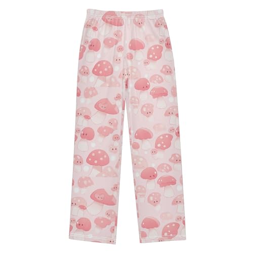 Boys' Pants Pink Mushroom Dot Long Bottoms Jogger Pants Elastic Waist Trousers with Pockets S-XL