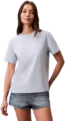Calvin Klein A- Inst. Logo Classic tee SS Lv047c912g Camisetas gráficas, Blue (Breezy Blue), XS para Mujer