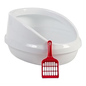 Iris Ohyama, Kattenbak met hoge wanden, geen afval morsen, afneembare rand, gepolijste binnenkant, schepje inbegrepen, voor kat – Cat Litter Box PNE-500H, Wit