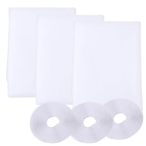 LUMOOM Lot de 3 moustiquaires pour fenêtre - 130 x 150 cm - Avec 3 rouleaux autocollants - Découpable - Protection contre les moustiques - Blanc