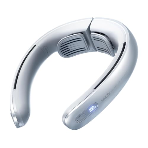 Image of JISULIFE Neck Fan Pro Series - Upgraded 100-Speed Cooling, Personal Wearable Fan with Neck Brace, Digital Display, 5000mAh Battery, Max 15H Runtime, Portable & Travel-Ready, Gifts for Women Men(Grey)