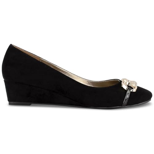 Karen Scott Womens Kellyy Faux Suede Chain Wedge Heels Black 6 Medium (B,M)2
