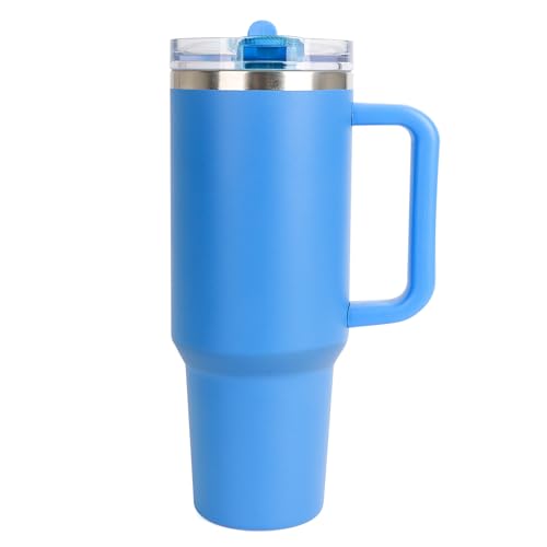 BELYQLY 40 oz Flip Straw Tumbler with Leakproof Lid, Built-In Straw & Handle, Insulated Stainless Steel Cup (Blue, 40 oz)