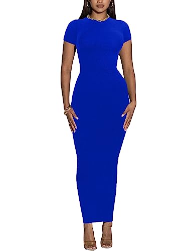 Image of Women's Long Bodycon Dresses Leopard Print Casual Maxi Club Party Tight Dress Short Sleeve