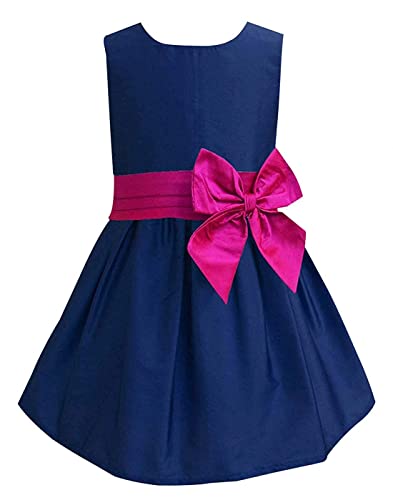 Image of A.T.U.N. (ALL THINGS UBER NICE) Girl's Polyester Fit and Flare Knee Length Special Occasion Dress (GDRS Pen NVF Navy 8-9 Years)