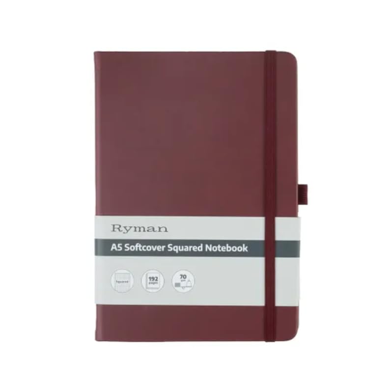 Ryman A5 Soft Cover Squared Notebook (Burgundy)