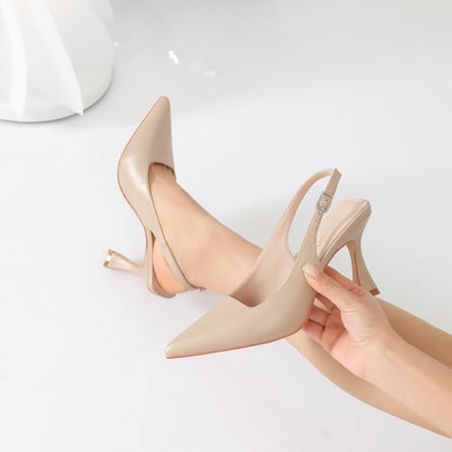 Image of Susanny Slingback Kitten Heels Elegant Dressy Pumps for Women Closed Pointy Toe Sexy Chunky High Heels Wedding Bride Prom Party Dress Shoes